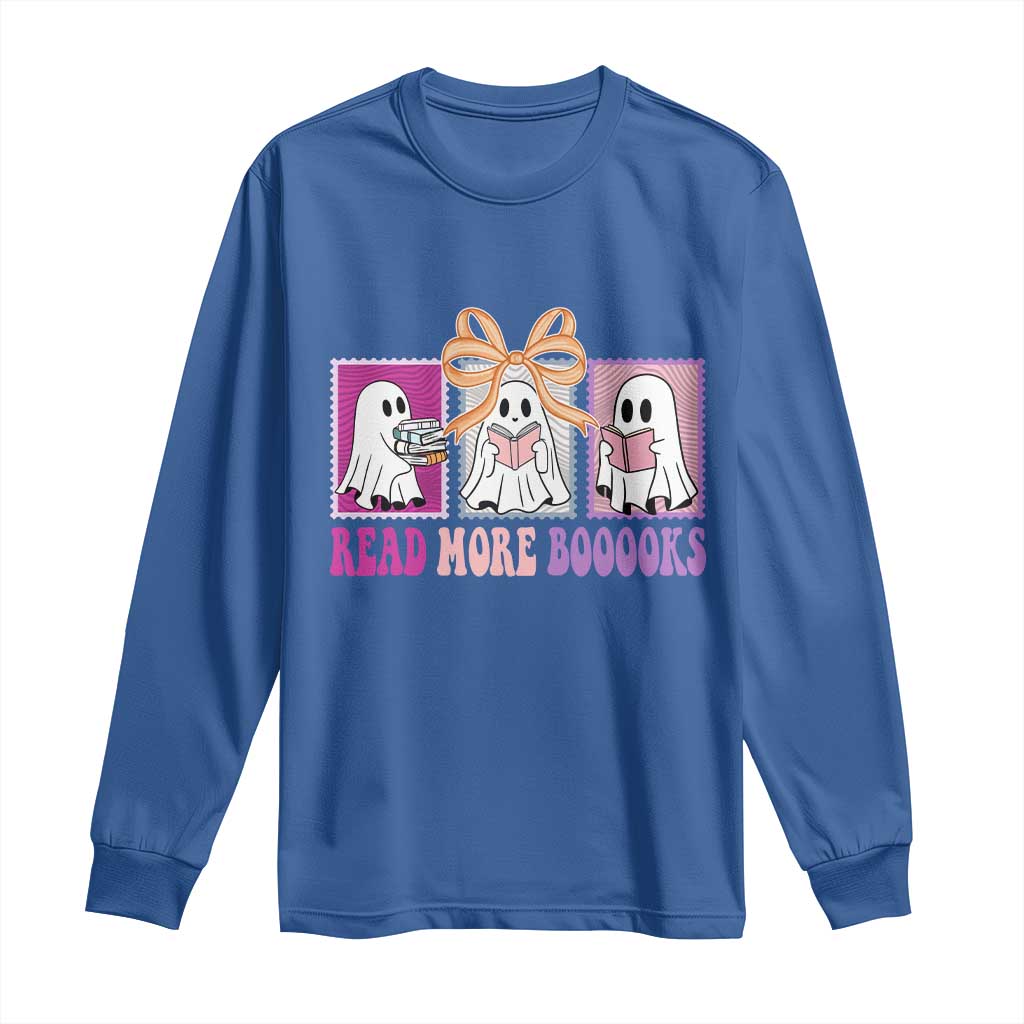 Halloween Teacher Long Sleeve Shirt Read More Boooooks Cute Ghost Reading Books - Wonder Print Shop