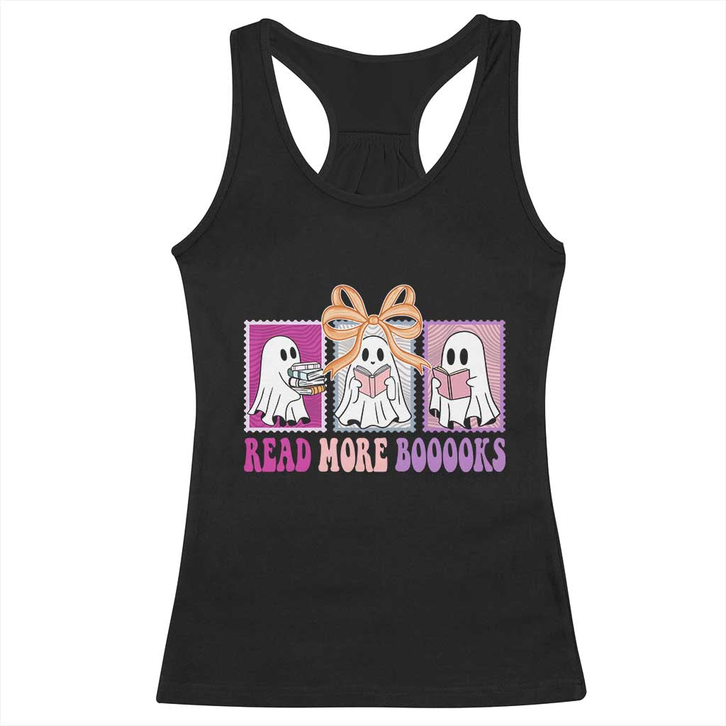 Halloween Teacher Racerback Tank Top Read More Boooooks Cute Ghost Reading Books - Wonder Print Shop