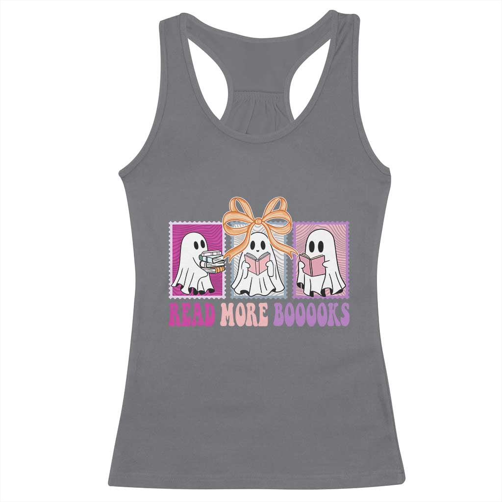 Halloween Teacher Racerback Tank Top Read More Boooooks Cute Ghost Reading Books - Wonder Print Shop