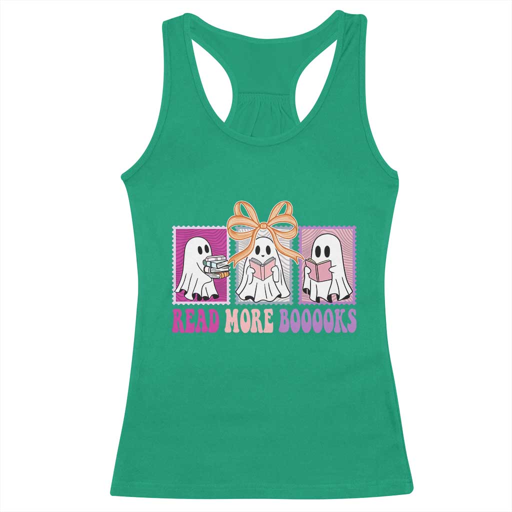 Halloween Teacher Racerback Tank Top Read More Boooooks Cute Ghost Reading Books - Wonder Print Shop