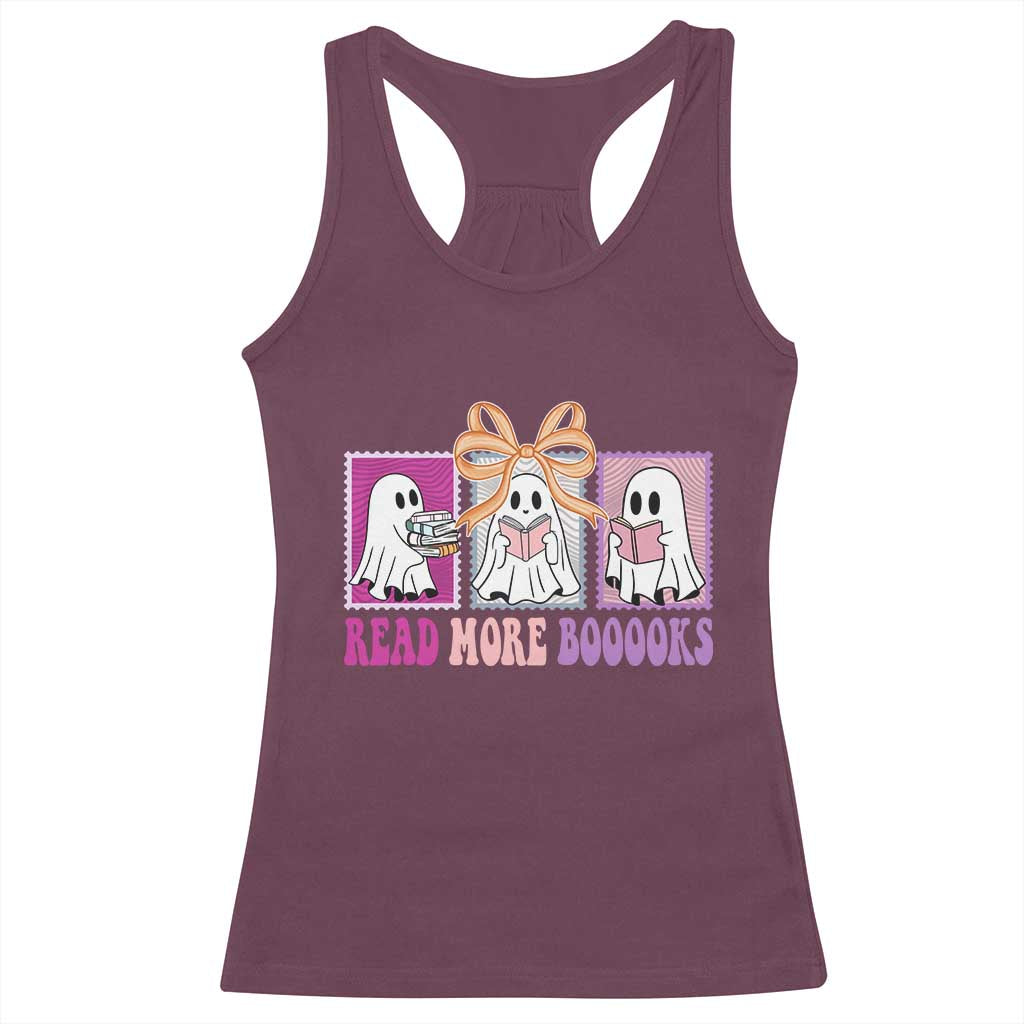 Halloween Teacher Racerback Tank Top Read More Boooooks Cute Ghost Reading Books - Wonder Print Shop