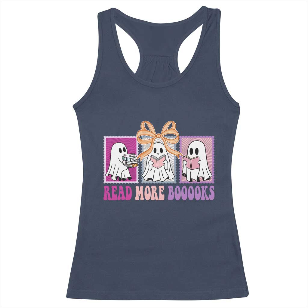 Halloween Teacher Racerback Tank Top Read More Boooooks Cute Ghost Reading Books - Wonder Print Shop