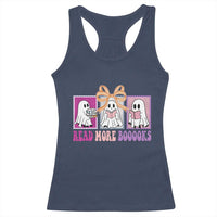 Halloween Teacher Racerback Tank Top Read More Boooooks Cute Ghost Reading Books - Wonder Print Shop