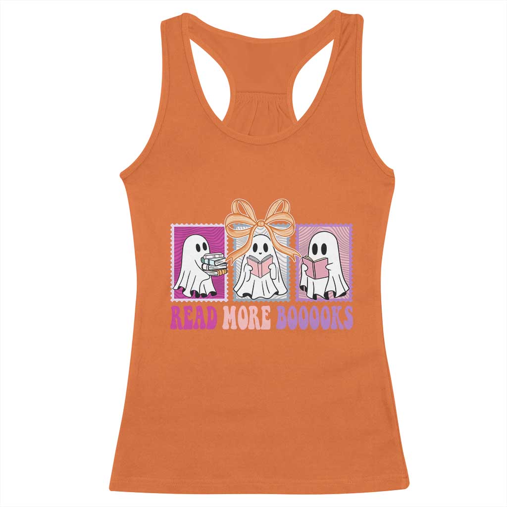 Halloween Teacher Racerback Tank Top Read More Boooooks Cute Ghost Reading Books - Wonder Print Shop