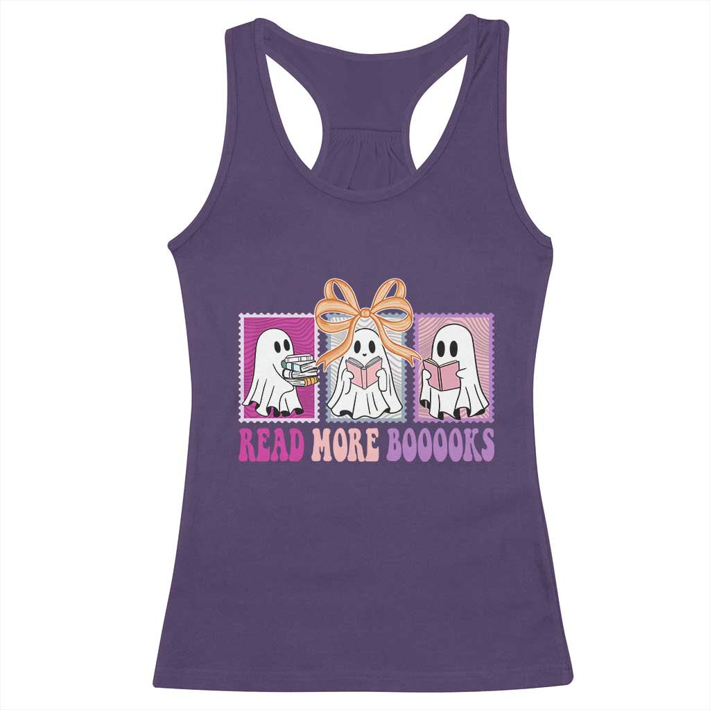 Halloween Teacher Racerback Tank Top Read More Boooooks Cute Ghost Reading Books - Wonder Print Shop