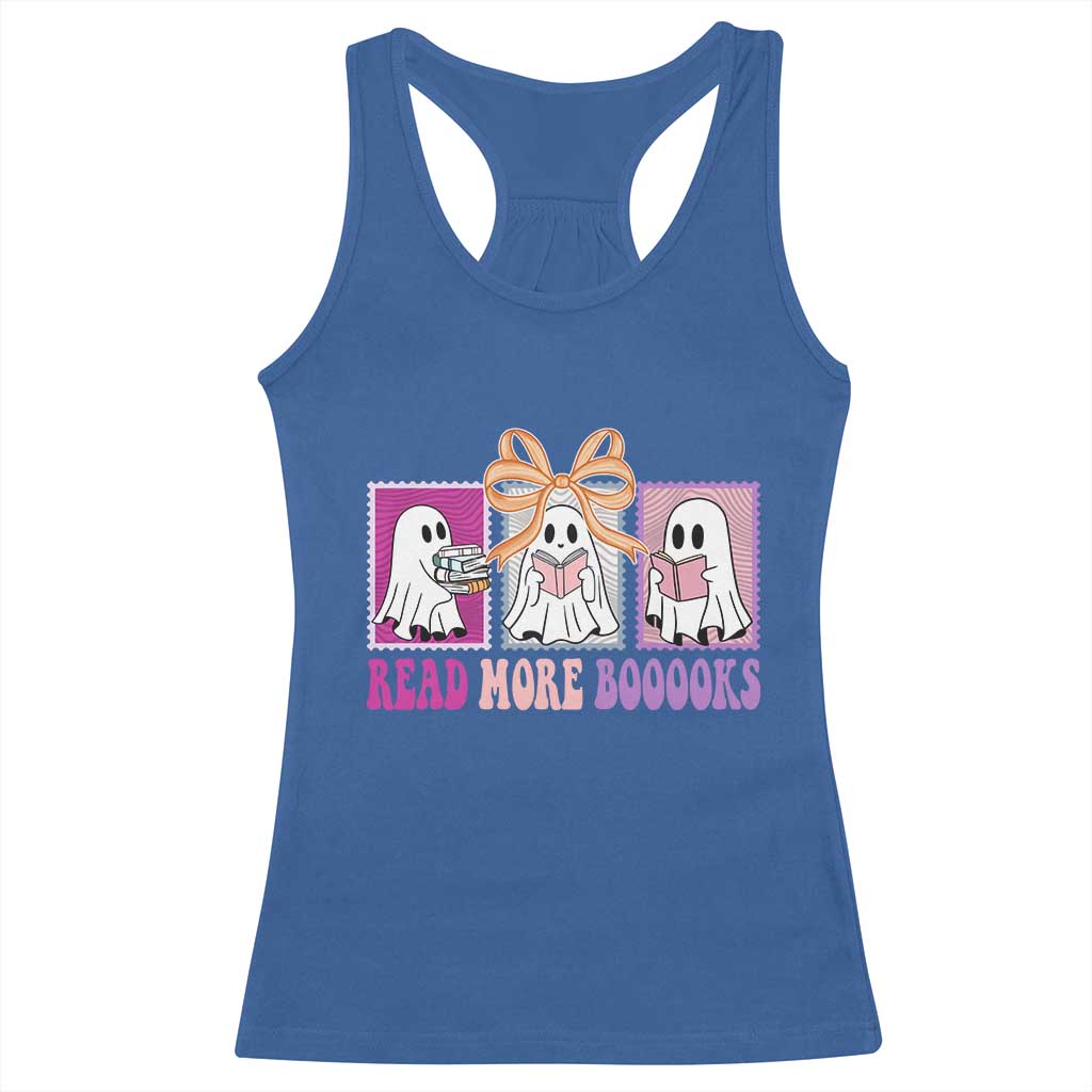 Halloween Teacher Racerback Tank Top Read More Boooooks Cute Ghost Reading Books - Wonder Print Shop