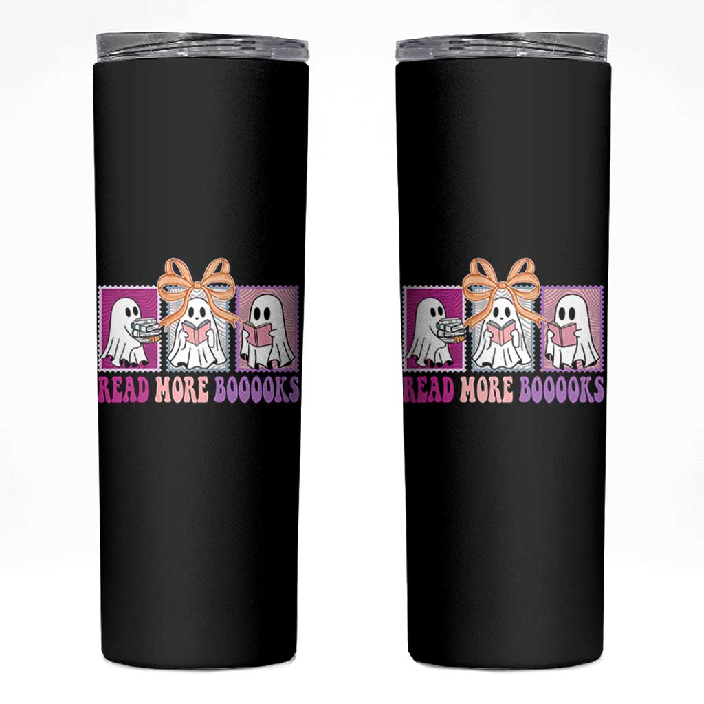 Halloween Teacher Skinny Tumbler Read More Boooooks Cute Ghost Reading Books - Wonder Print Shop