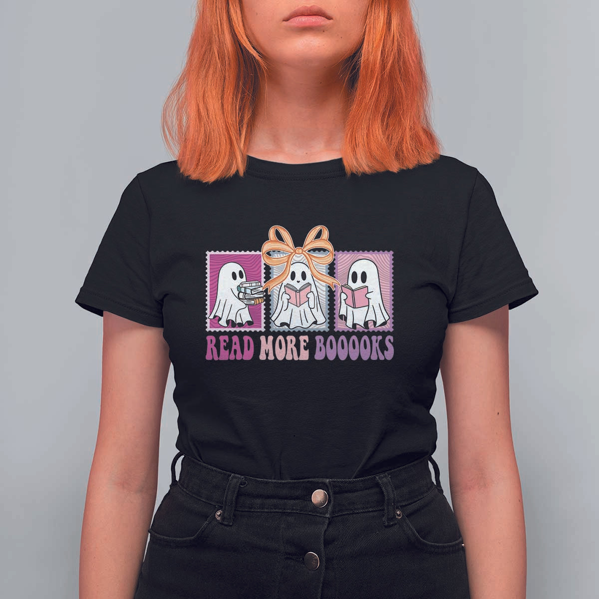 Halloween Teacher T Shirt For Women Read More Boooooks Cute Ghost Reading Books - Wonder Print Shop