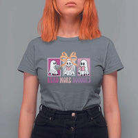 Halloween Teacher T Shirt For Women Read More Boooooks Cute Ghost Reading Books - Wonder Print Shop