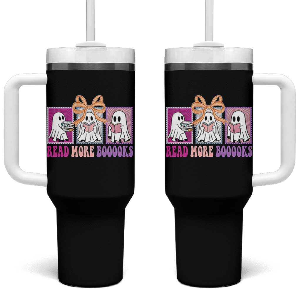 Halloween Teacher Tumbler With Handle Read More Boooooks Cute Ghost Reading Books - Wonder Print Shop