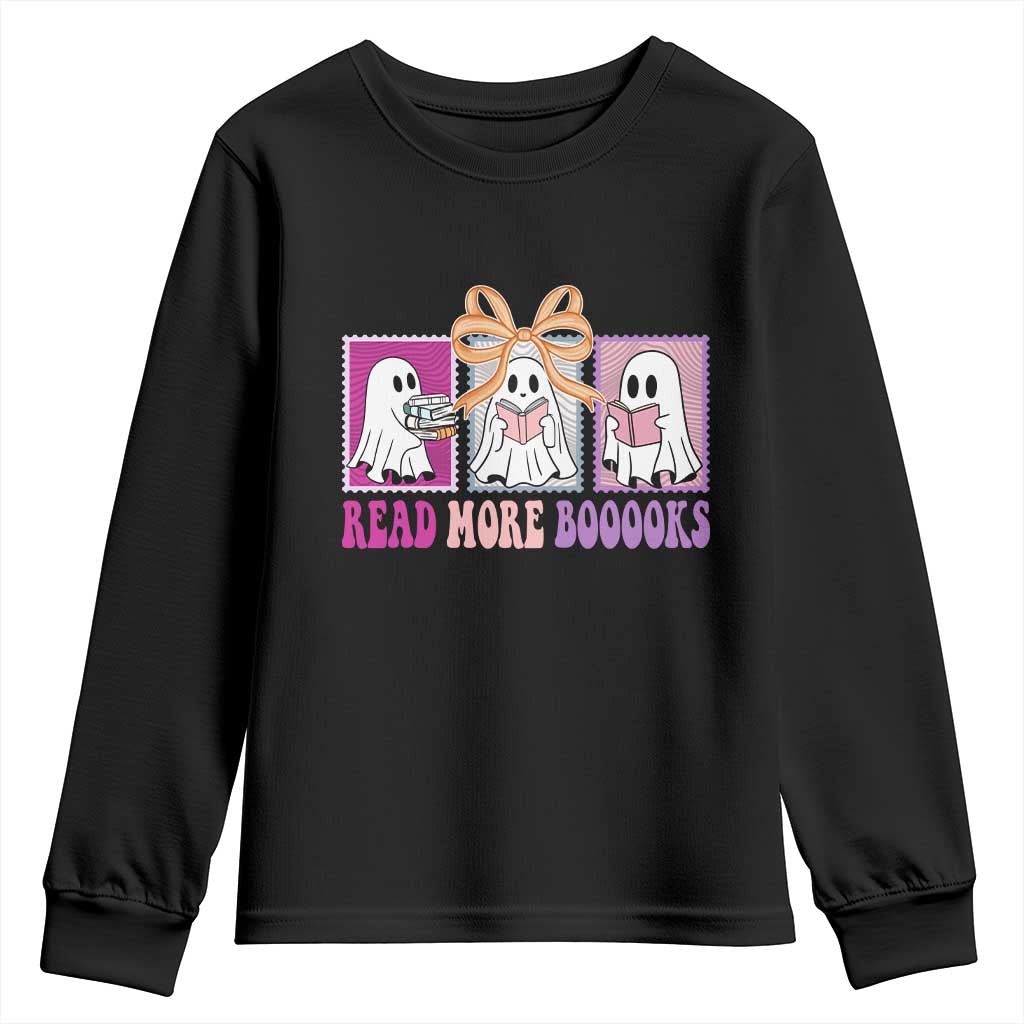 Halloween Teacher Youth Sweatshirt Read More Boooooks Cute Ghost Reading Books - Wonder Print Shop