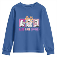 Halloween Teacher Youth Sweatshirt Read More Boooooks Cute Ghost Reading Books - Wonder Print Shop