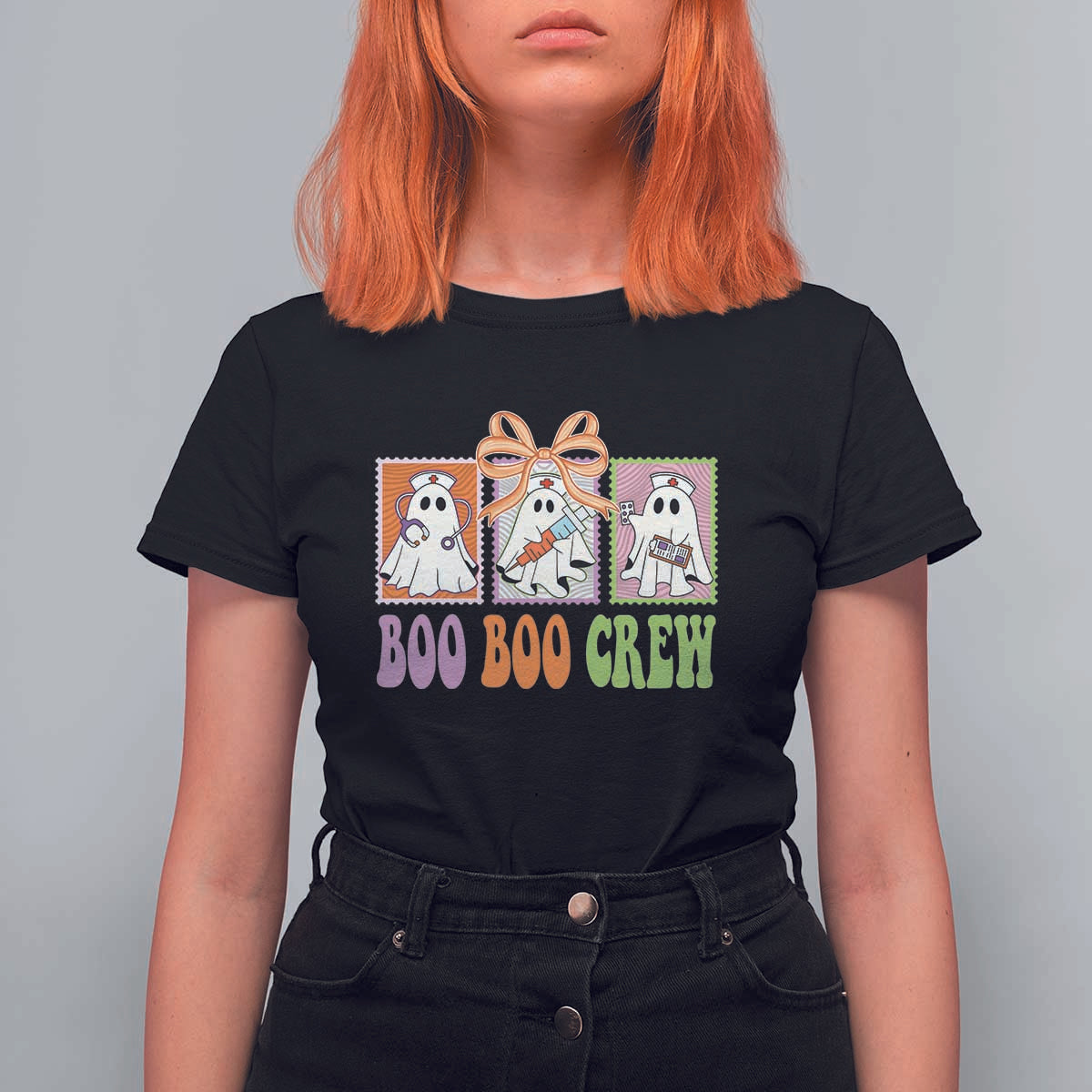 Halloween Nurse T Shirt For Women Boo Boo Crew Cute Spooky Ghost - Wonder Print Shop