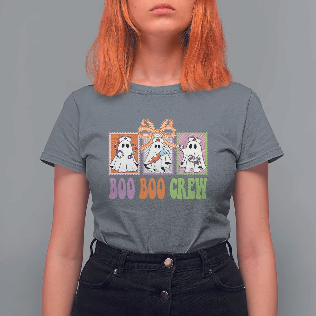 Halloween Nurse T Shirt For Women Boo Boo Crew Cute Spooky Ghost - Wonder Print Shop