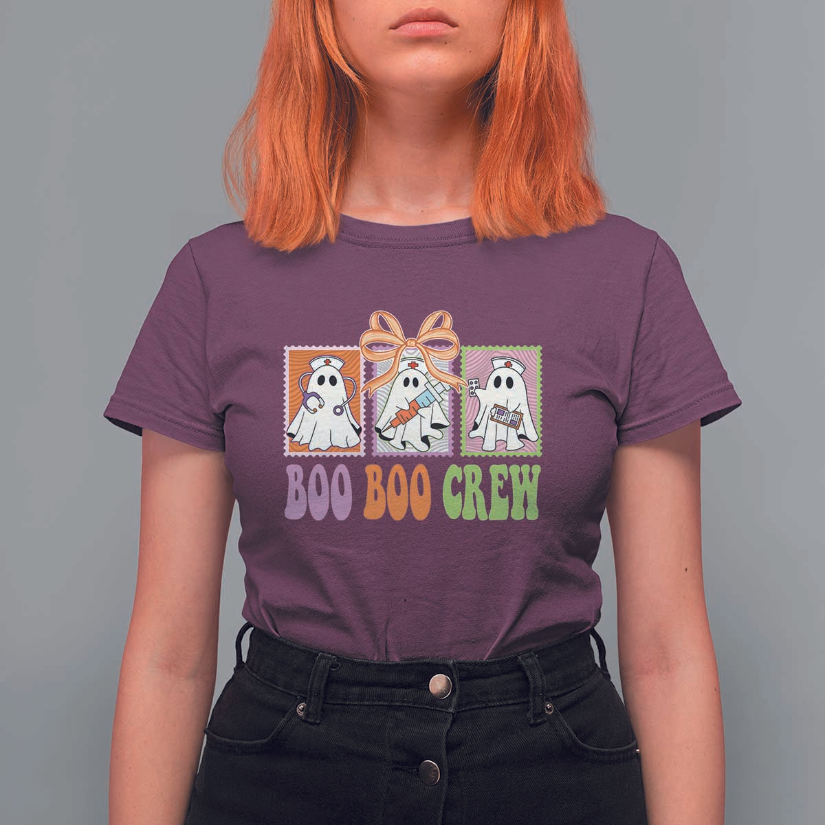 Halloween Nurse T Shirt For Women Boo Boo Crew Cute Spooky Ghost - Wonder Print Shop