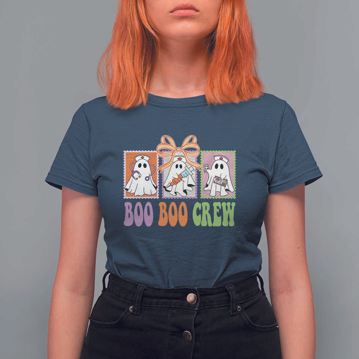 Halloween Nurse T Shirt For Women Boo Boo Crew Cute Spooky Ghost - Wonder Print Shop