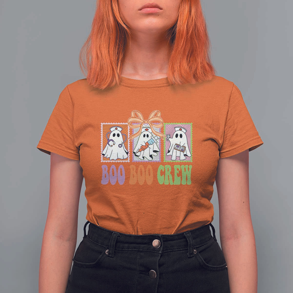 Halloween Nurse T Shirt For Women Boo Boo Crew Cute Spooky Ghost - Wonder Print Shop