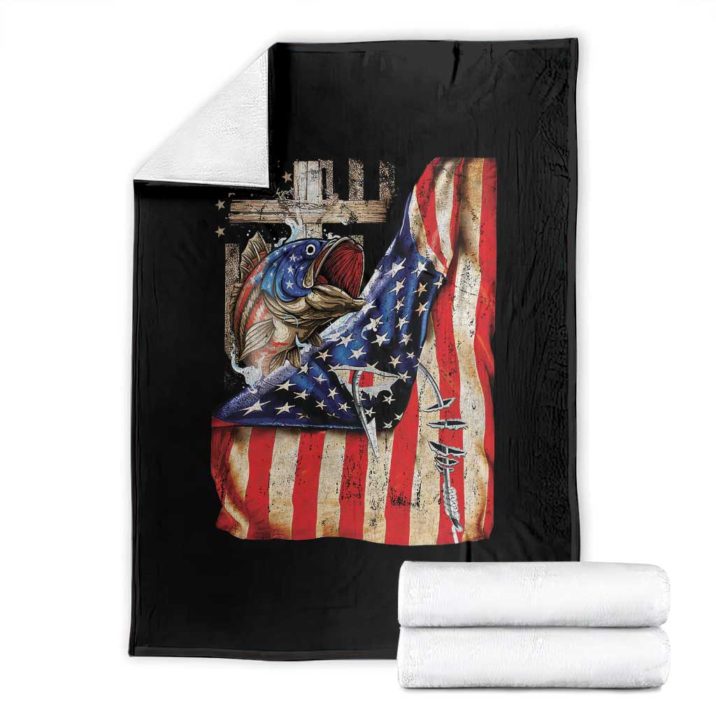 Fisherman Christian Fishing Vintage American Flag Throw Blanket - Wonder Print Shop
