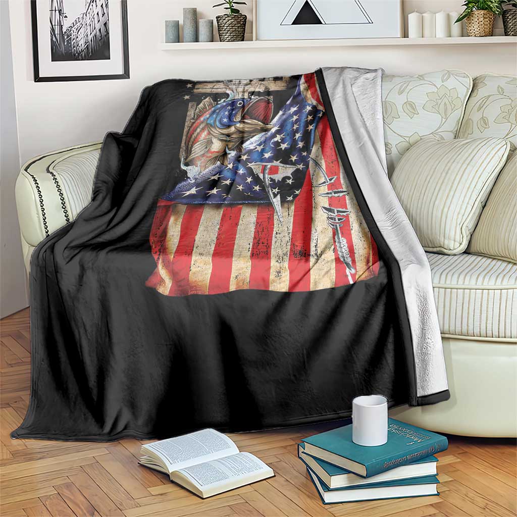 Fisherman Christian Fishing Vintage American Flag Throw Blanket - Wonder Print Shop