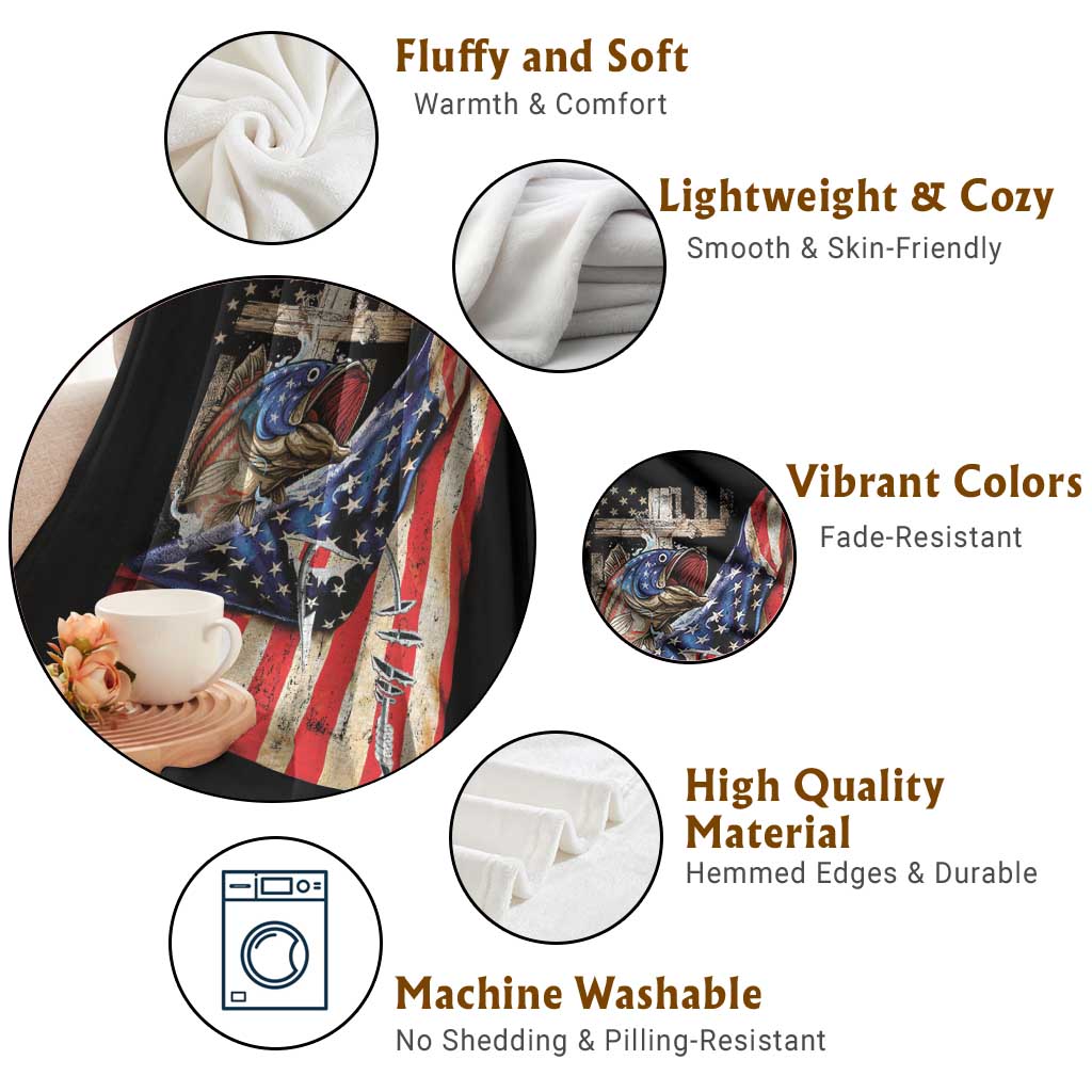Fisherman Christian Fishing Vintage American Flag Throw Blanket - Wonder Print Shop