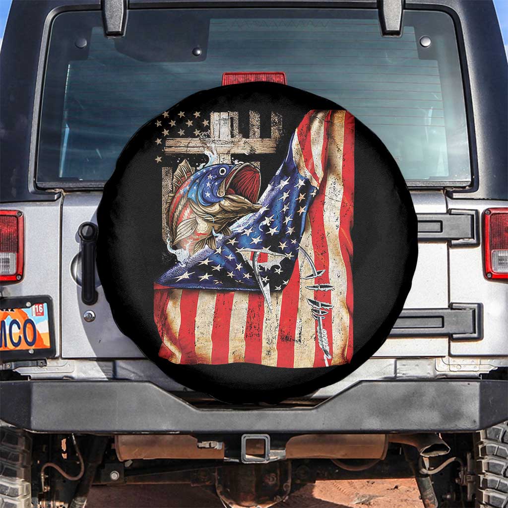 Fisherman Christian Fishing Vintage American Flag Spare Tire Cover - Wonder Print Shop