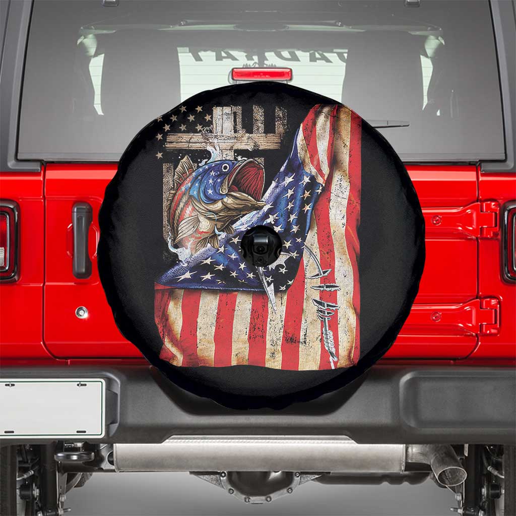 Fisherman Christian Fishing Vintage American Flag Spare Tire Cover - Wonder Print Shop