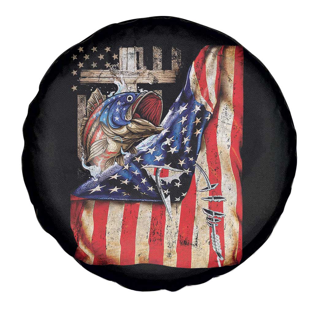 Fisherman Christian Fishing Vintage American Flag Spare Tire Cover - Wonder Print Shop