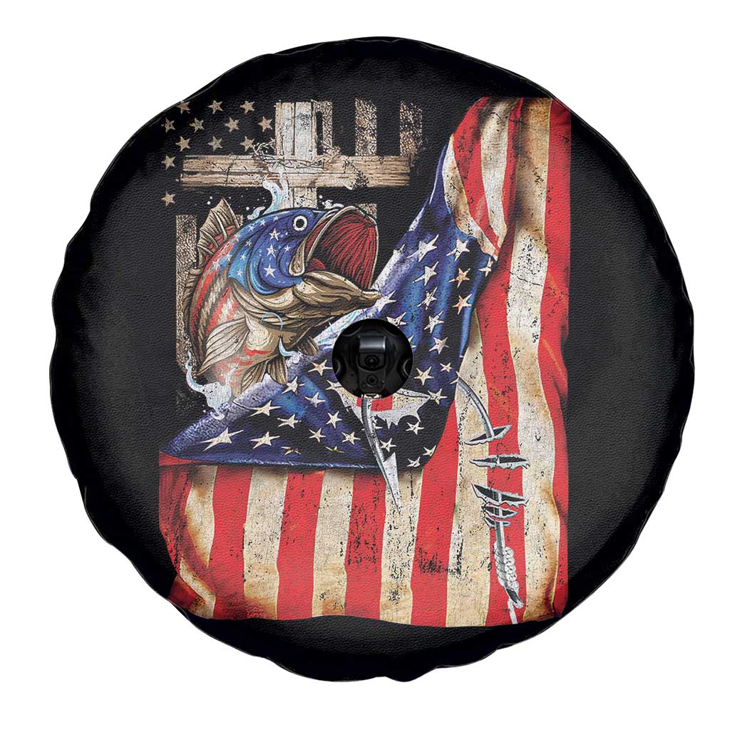 Fisherman Christian Fishing Vintage American Flag Spare Tire Cover - Wonder Print Shop