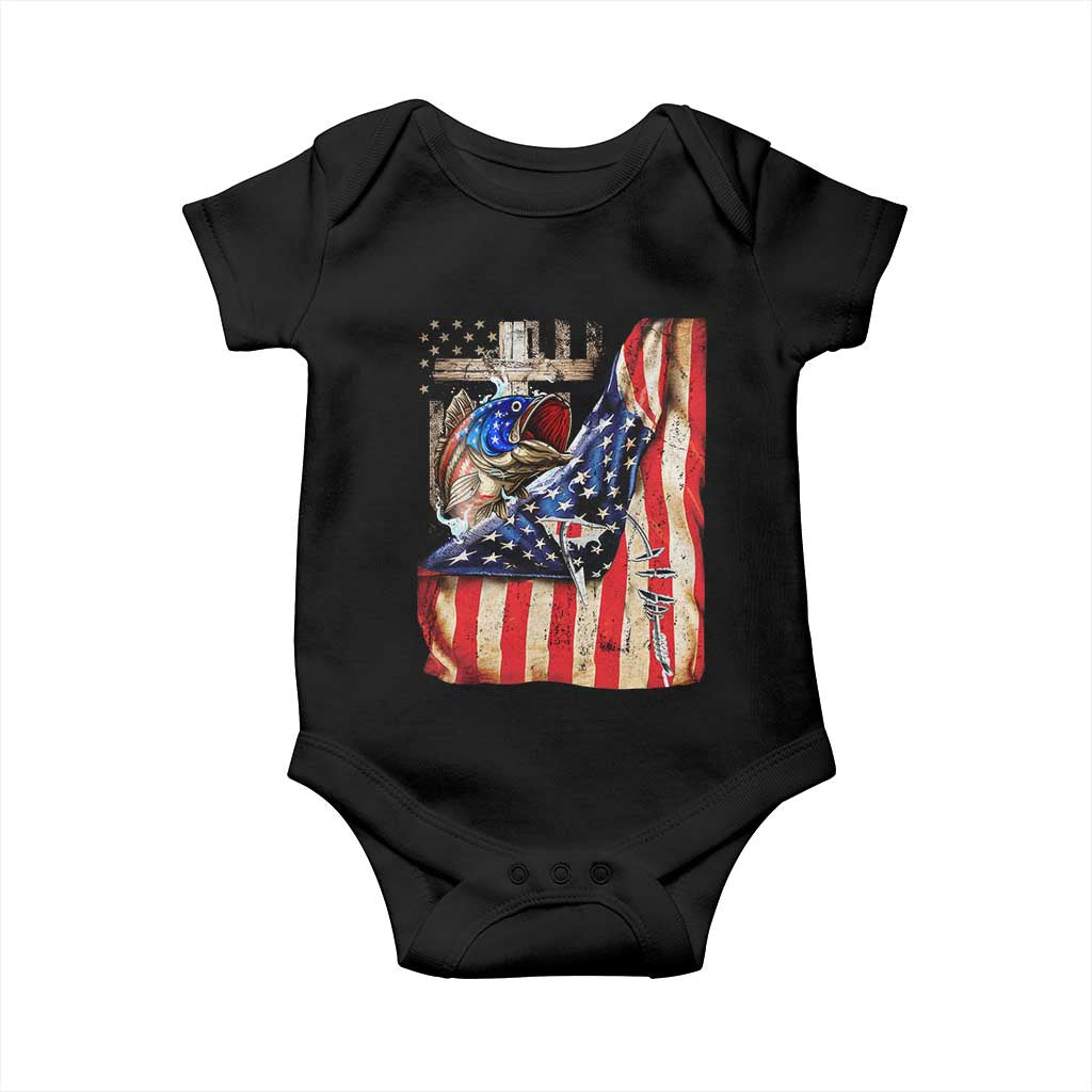 Fisherman Christian Fishing Vintage American Flag Baby Onesie - Wonder Print Shop