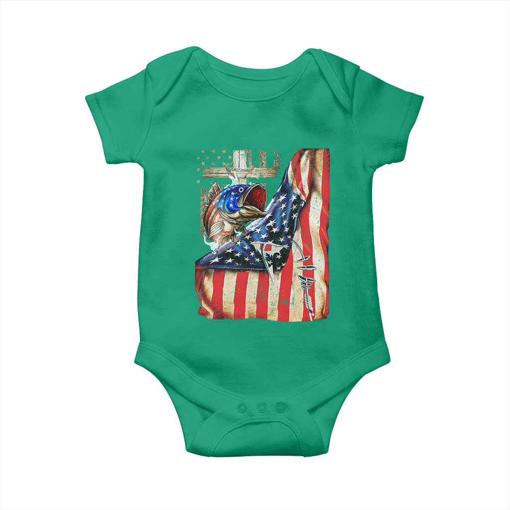 Fisherman Christian Fishing Vintage American Flag Baby Onesie - Wonder Print Shop
