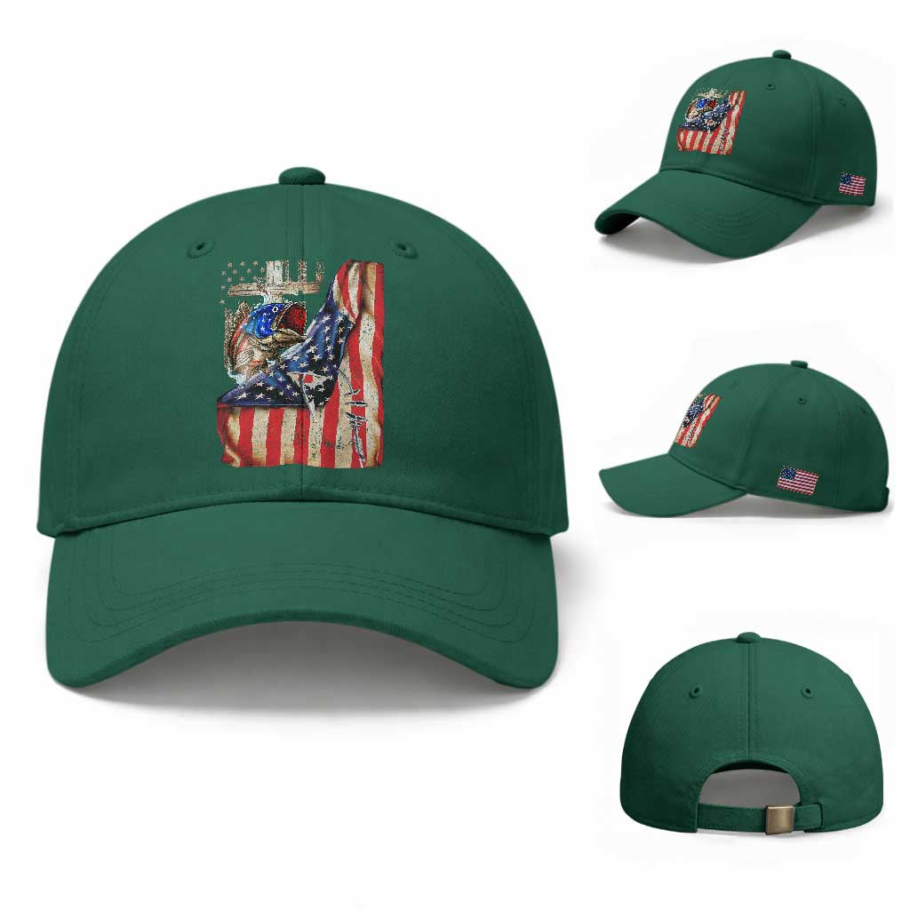 Fisherman Christian Fishing Vintage American Flag Baseball Cap