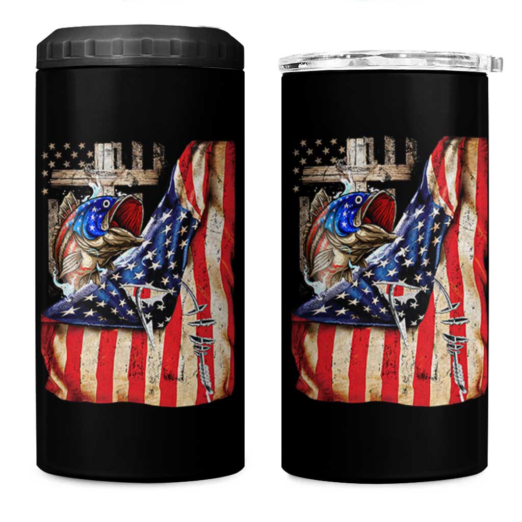Fisherman Christian Fishing Vintage American Flag 4 in 1 Can Cooler Tumbler - Wonder Print Shop
