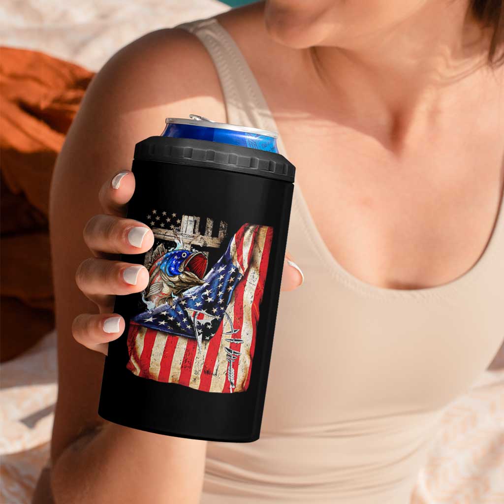 Fisherman Christian Fishing Vintage American Flag 4 in 1 Can Cooler Tumbler - Wonder Print Shop