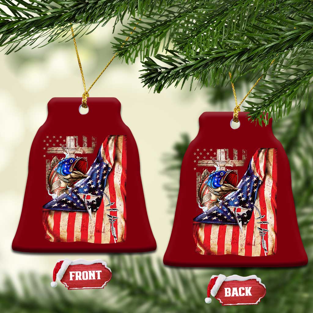 Fisherman Christian Fishing Vintage American Flag Ceramic Ornament - Wonder Print Shop