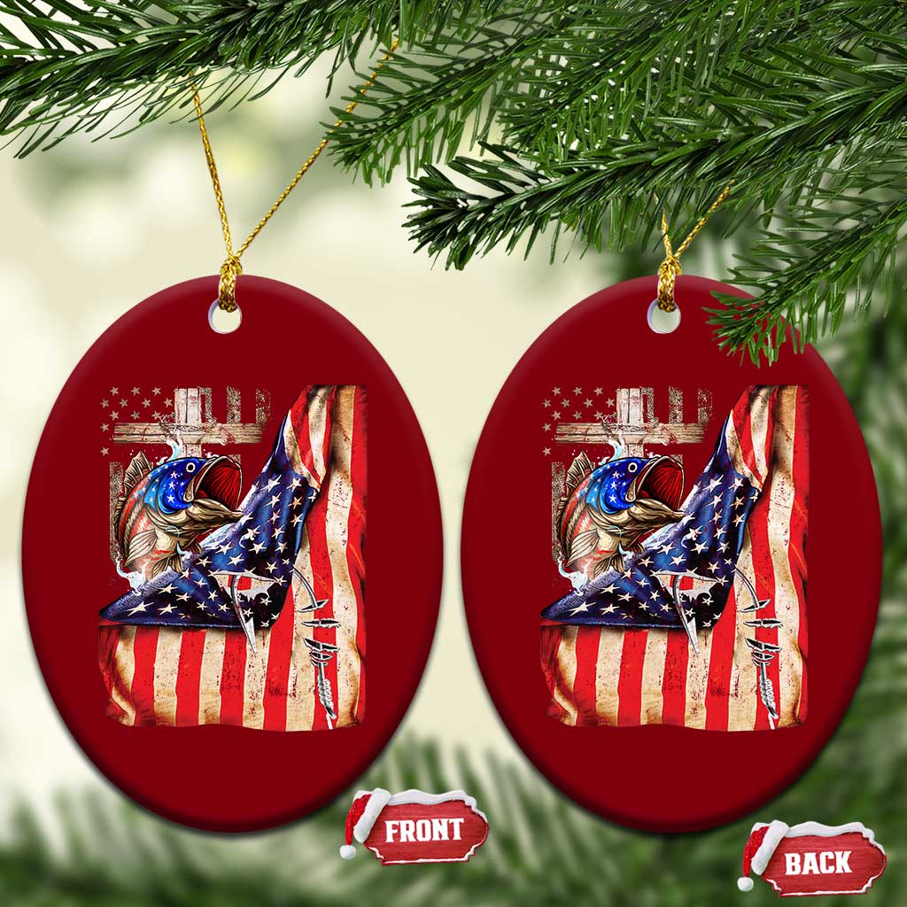 Fisherman Christian Fishing Vintage American Flag Ceramic Ornament - Wonder Print Shop