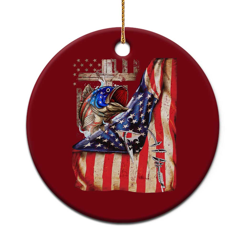 Fisherman Christian Fishing Vintage American Flag Ceramic Ornament - Wonder Print Shop