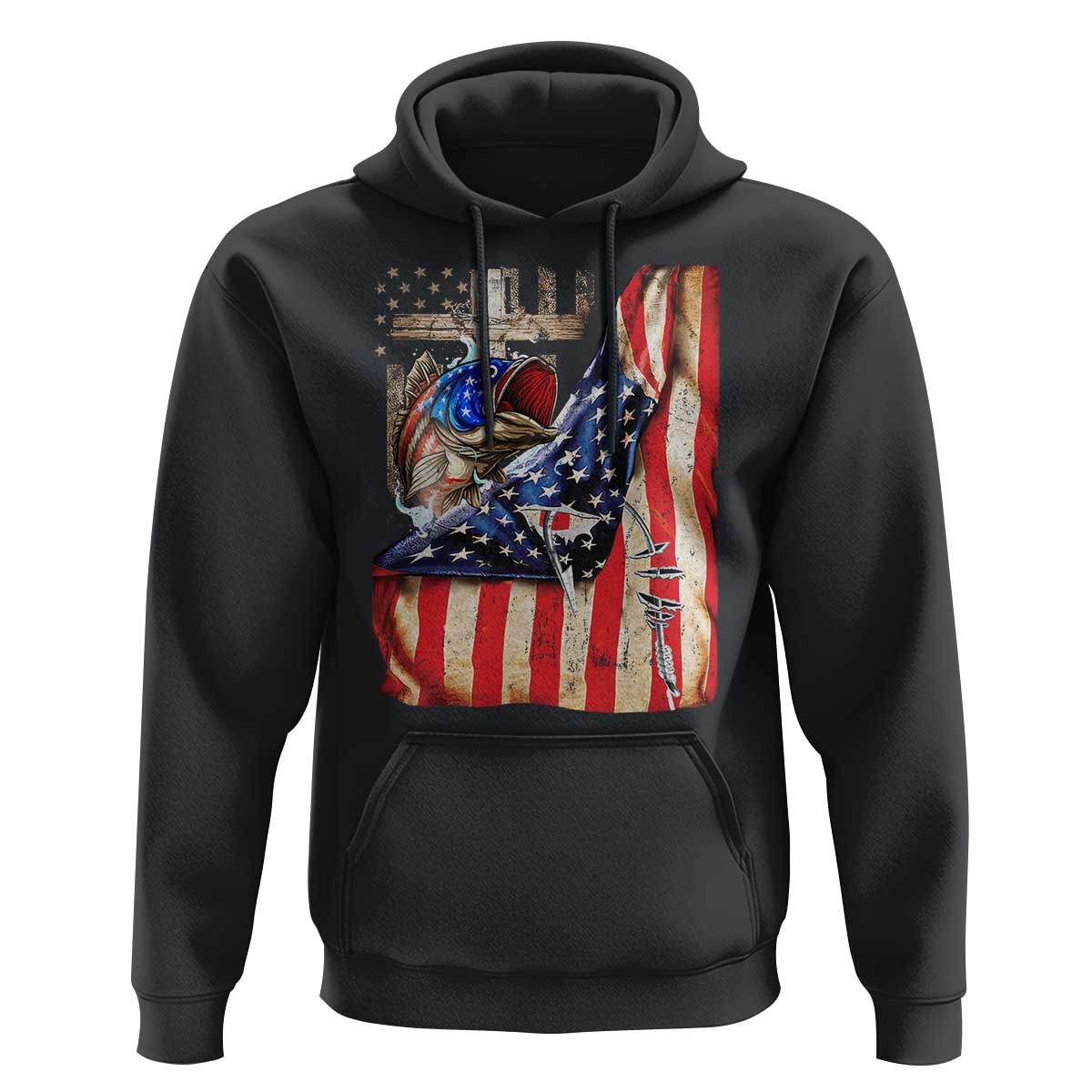 Fisherman Christian Fishing Vintage American Flag Hoodie - Wonder Print Shop