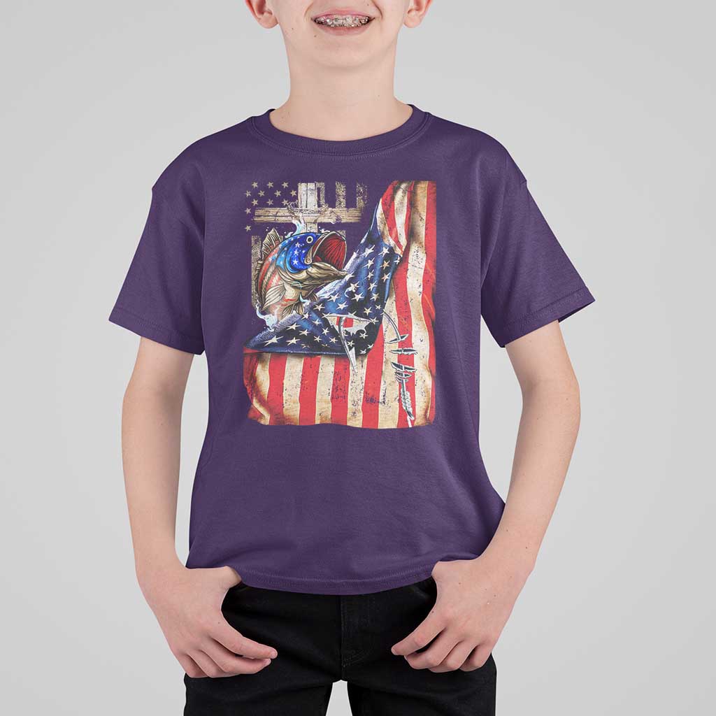Fisherman Christian Fishing Vintage American Flag T Shirt For Kid - Wonder Print Shop