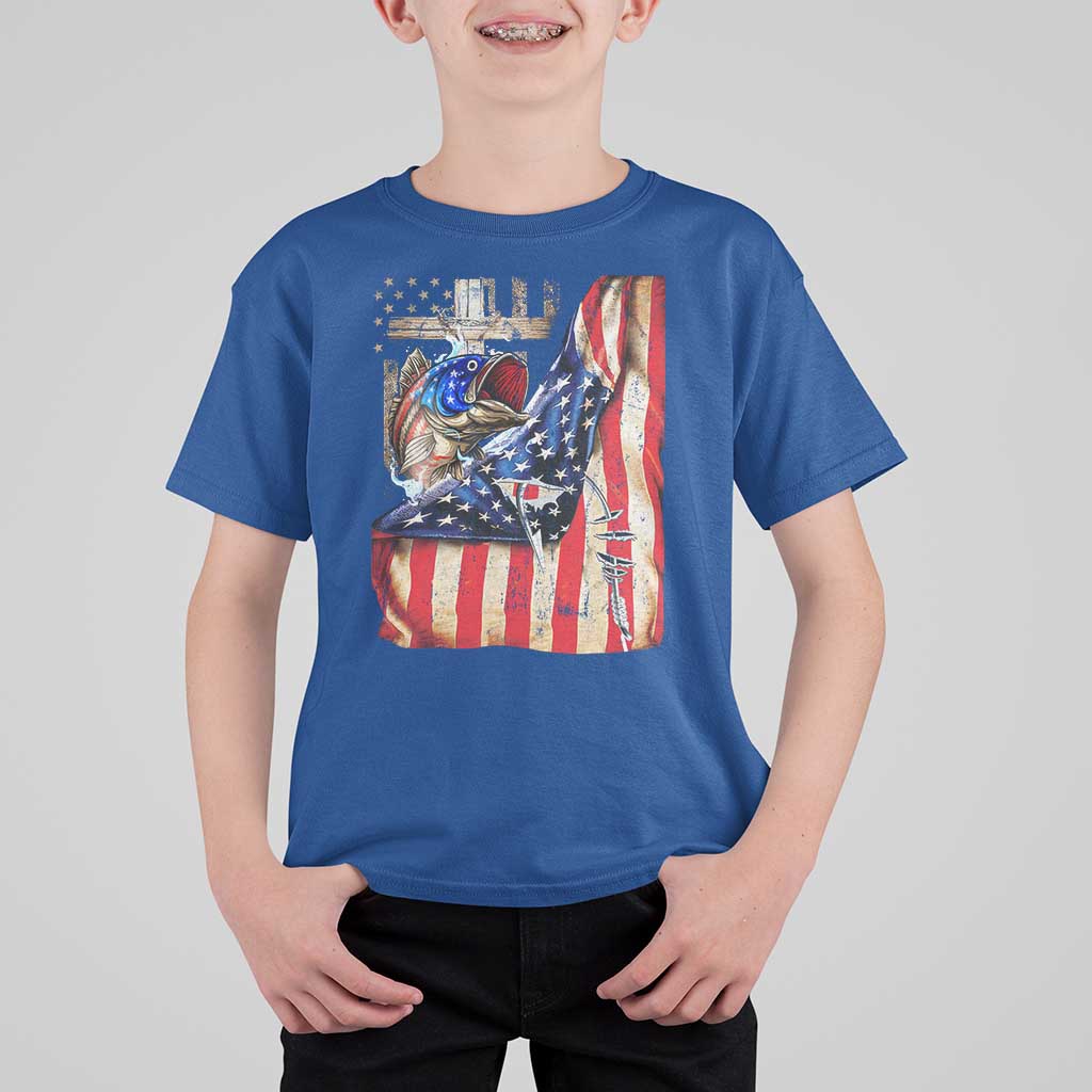 Fisherman Christian Fishing Vintage American Flag T Shirt For Kid - Wonder Print Shop
