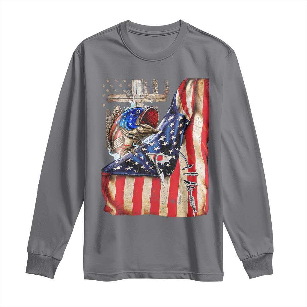 Fisherman Christian Fishing Vintage American Flag Long Sleeve Shirt - Wonder Print Shop
