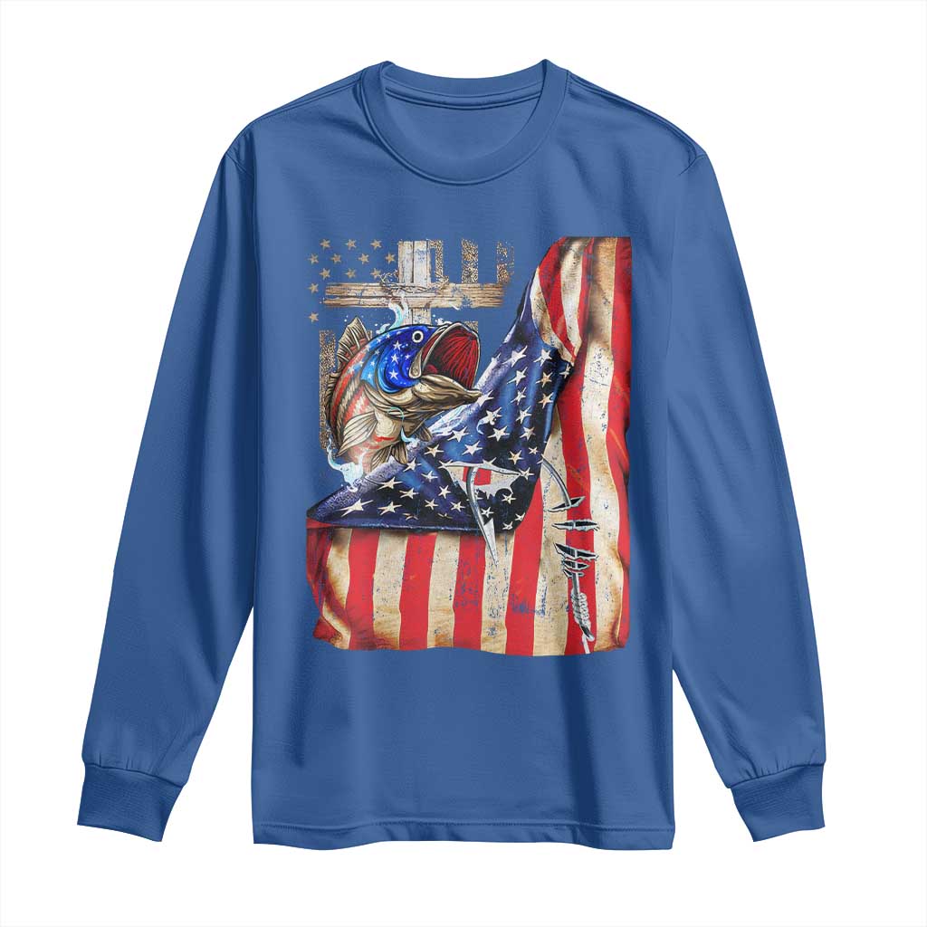 Fisherman Christian Fishing Vintage American Flag Long Sleeve Shirt - Wonder Print Shop