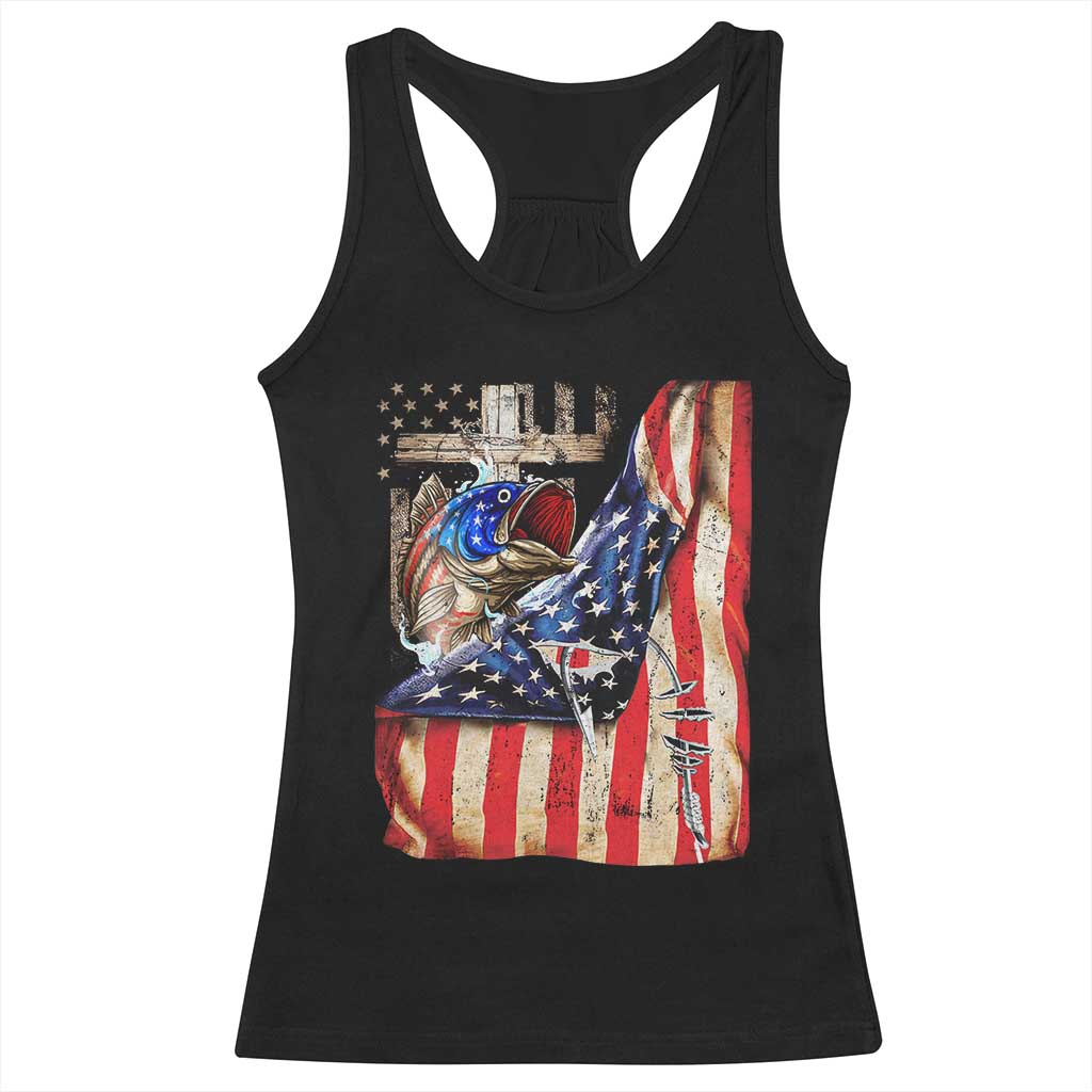 Fisherman Christian Fishing Vintage American Flag Racerback Tank Top - Wonder Print Shop