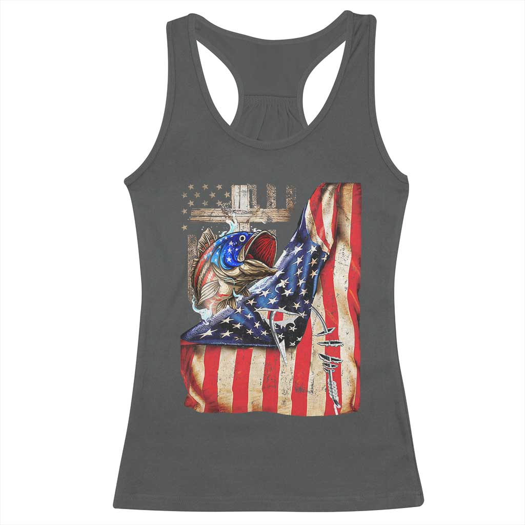 Fisherman Christian Fishing Vintage American Flag Racerback Tank Top - Wonder Print Shop