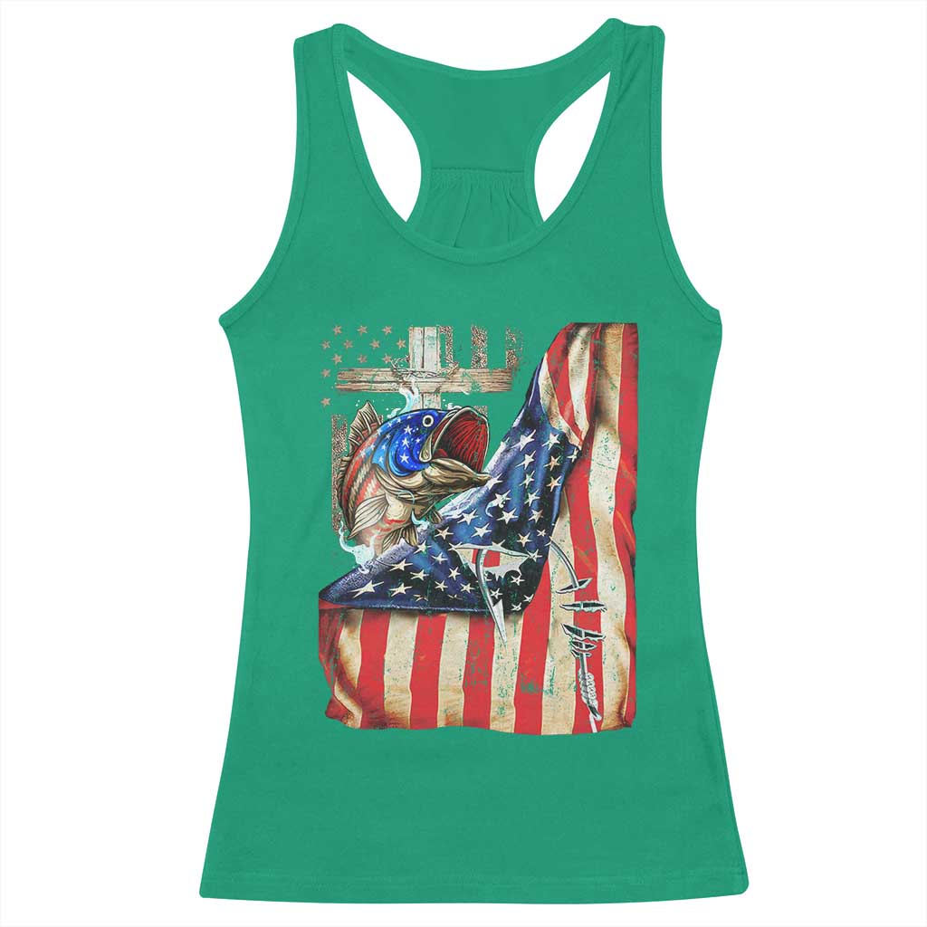 Fisherman Christian Fishing Vintage American Flag Racerback Tank Top - Wonder Print Shop