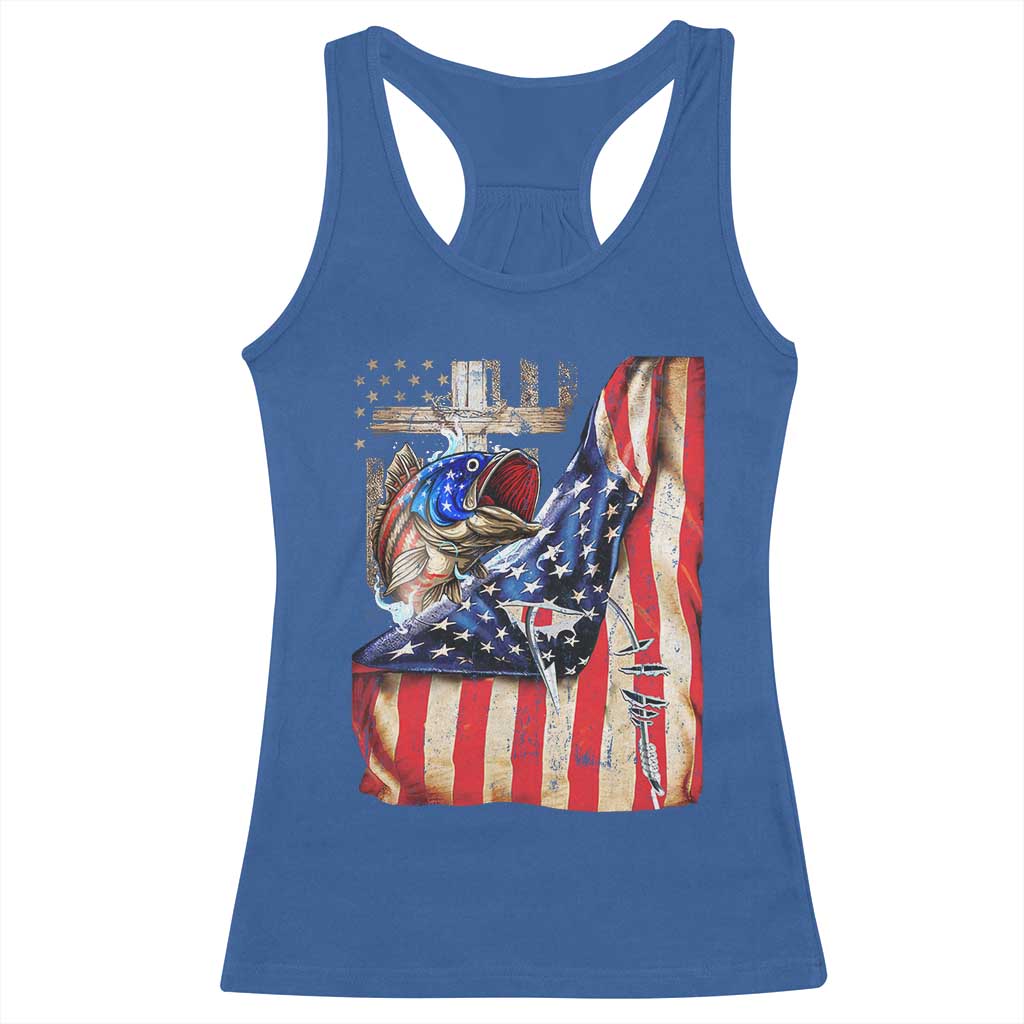 Fisherman Christian Fishing Vintage American Flag Racerback Tank Top - Wonder Print Shop