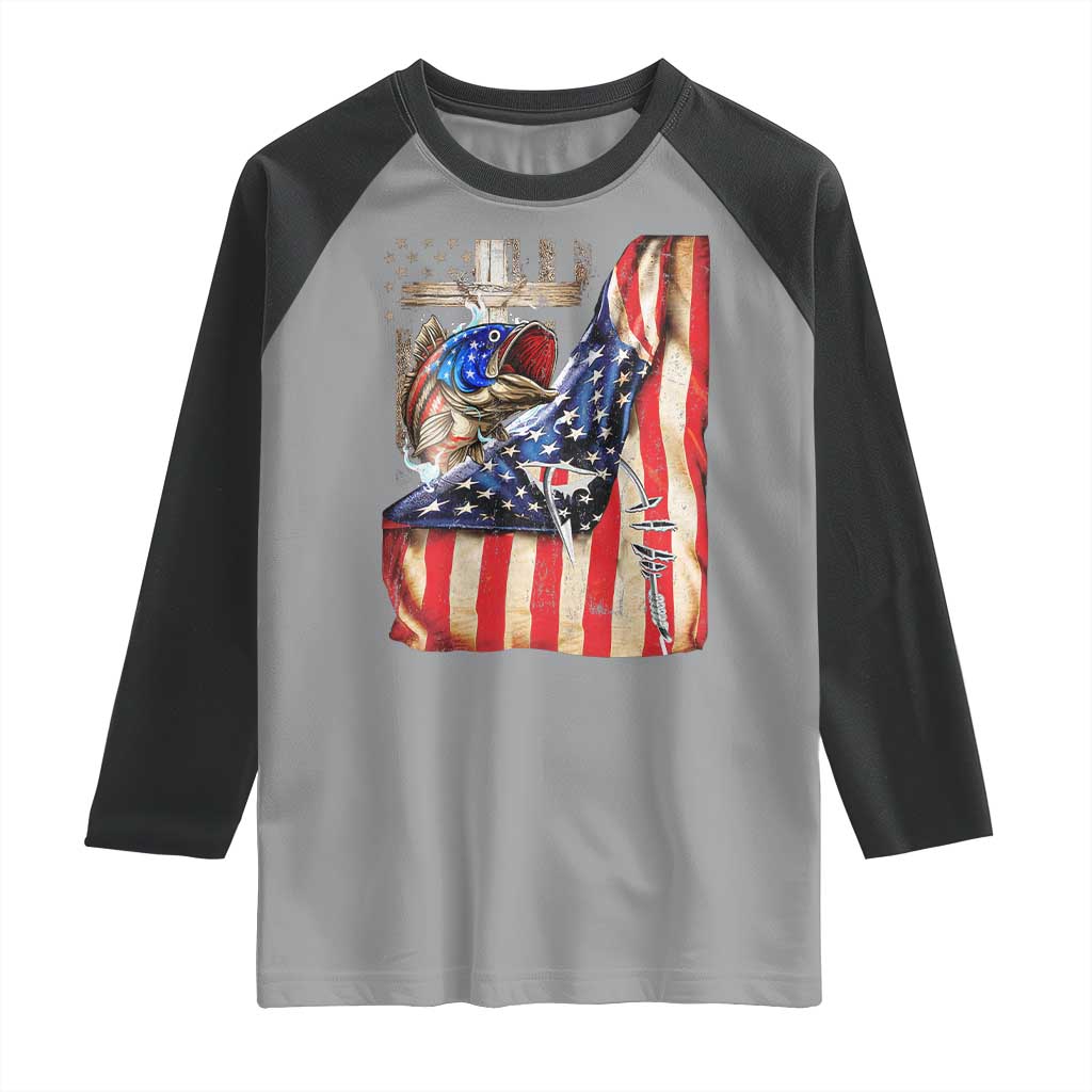 Fisherman Christian Fishing Vintage American Flag Raglan Shirt - Wonder Print Shop