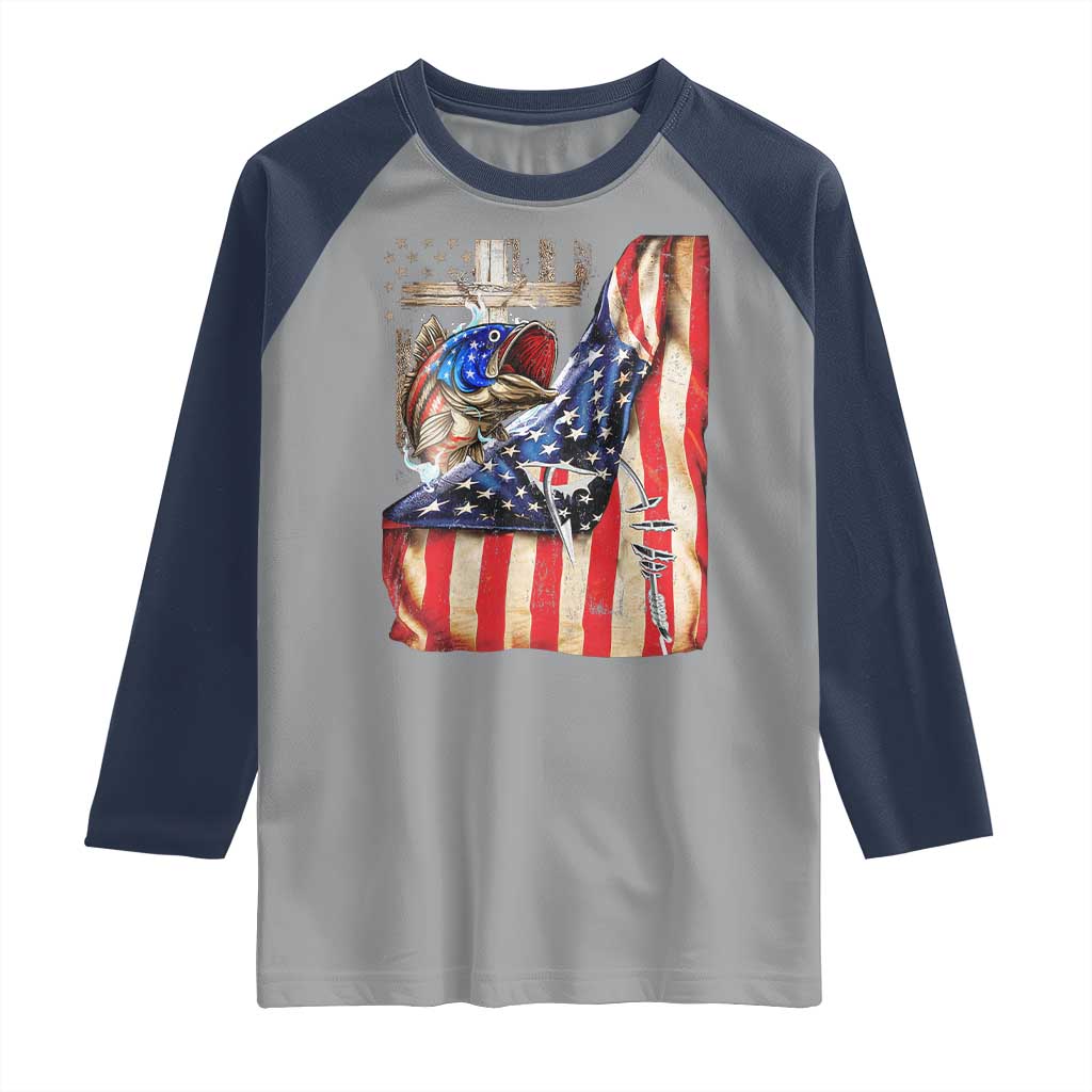 Fisherman Christian Fishing Vintage American Flag Raglan Shirt - Wonder Print Shop