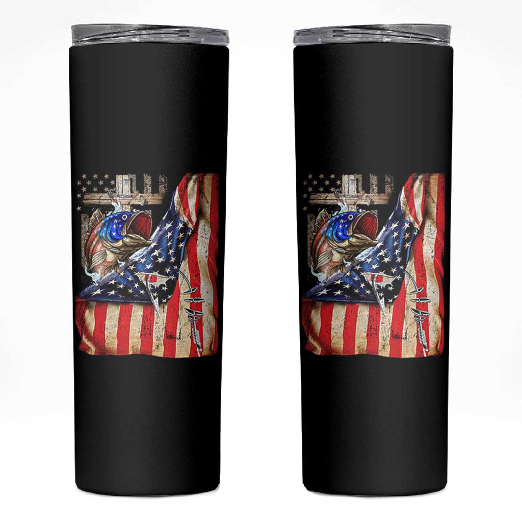 Fisherman Christian Fishing Vintage American Flag Skinny Tumbler - Wonder Print Shop