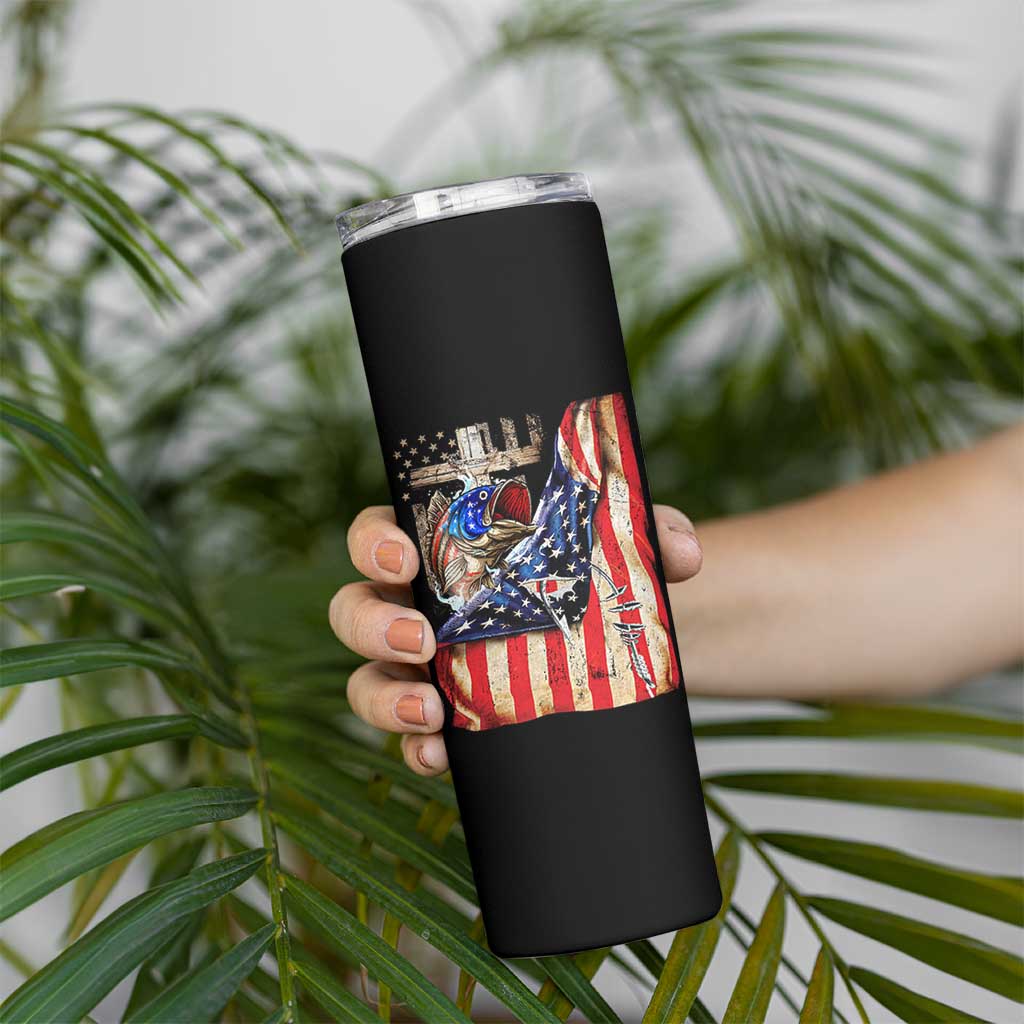 Fisherman Christian Fishing Vintage American Flag Skinny Tumbler - Wonder Print Shop