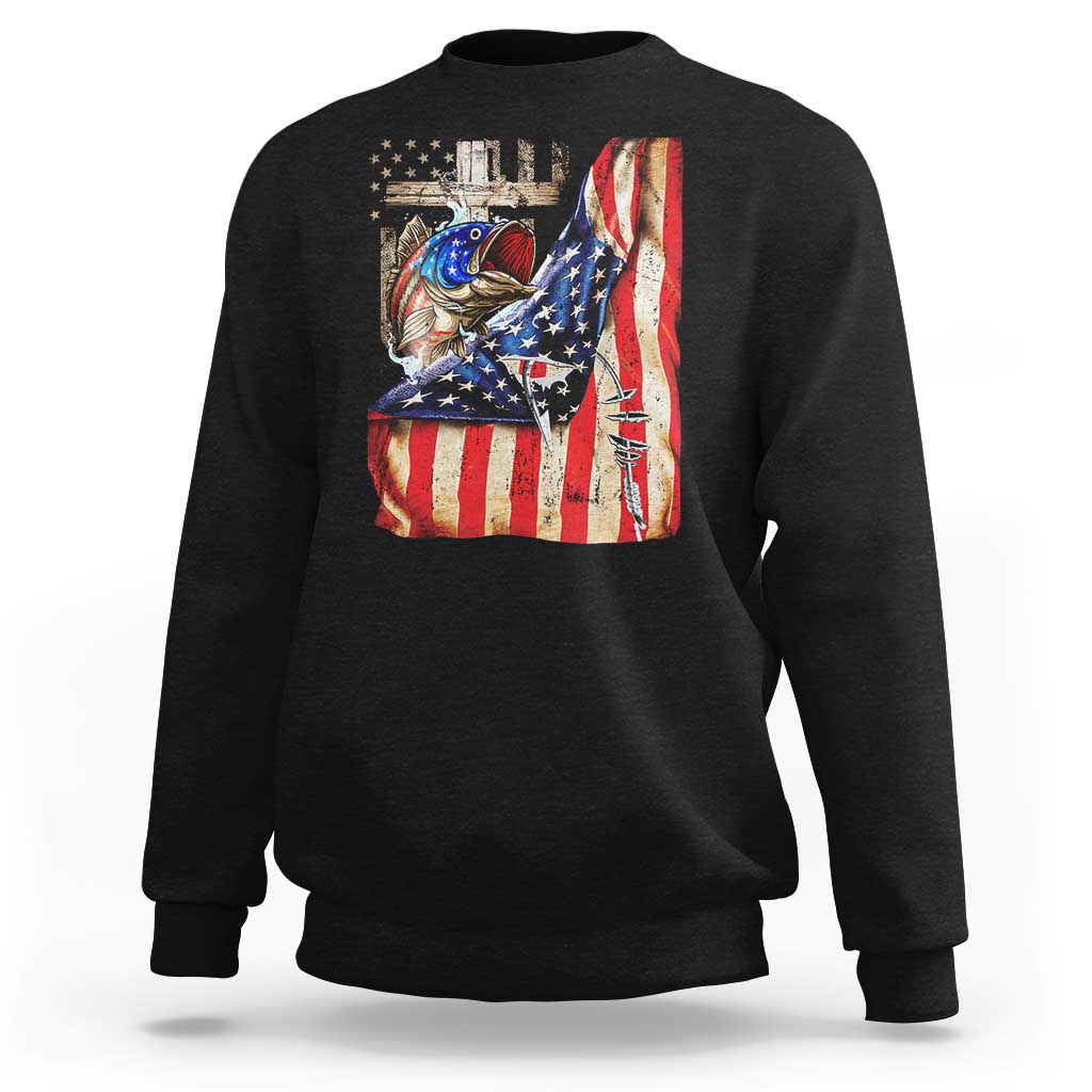 Fisherman Christian Fishing Vintage American Flag Sweatshirt - Wonder Print Shop